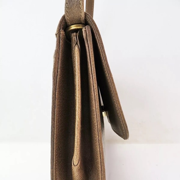 Auth Vintage GUCCI Brown GG PVC Canvas Flap Cover Shoulder Bag purse - Picture 3 of 9